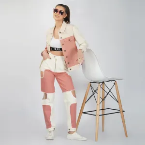 SLAY. Women's Pink & White Colorblock Denim Jacket & Jeans Co-ord Set