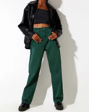 Women Clothing High Waist Loose Straight Cool Emerald Color Denim Trousers Draping sexy Sneakers Pants Dark Green